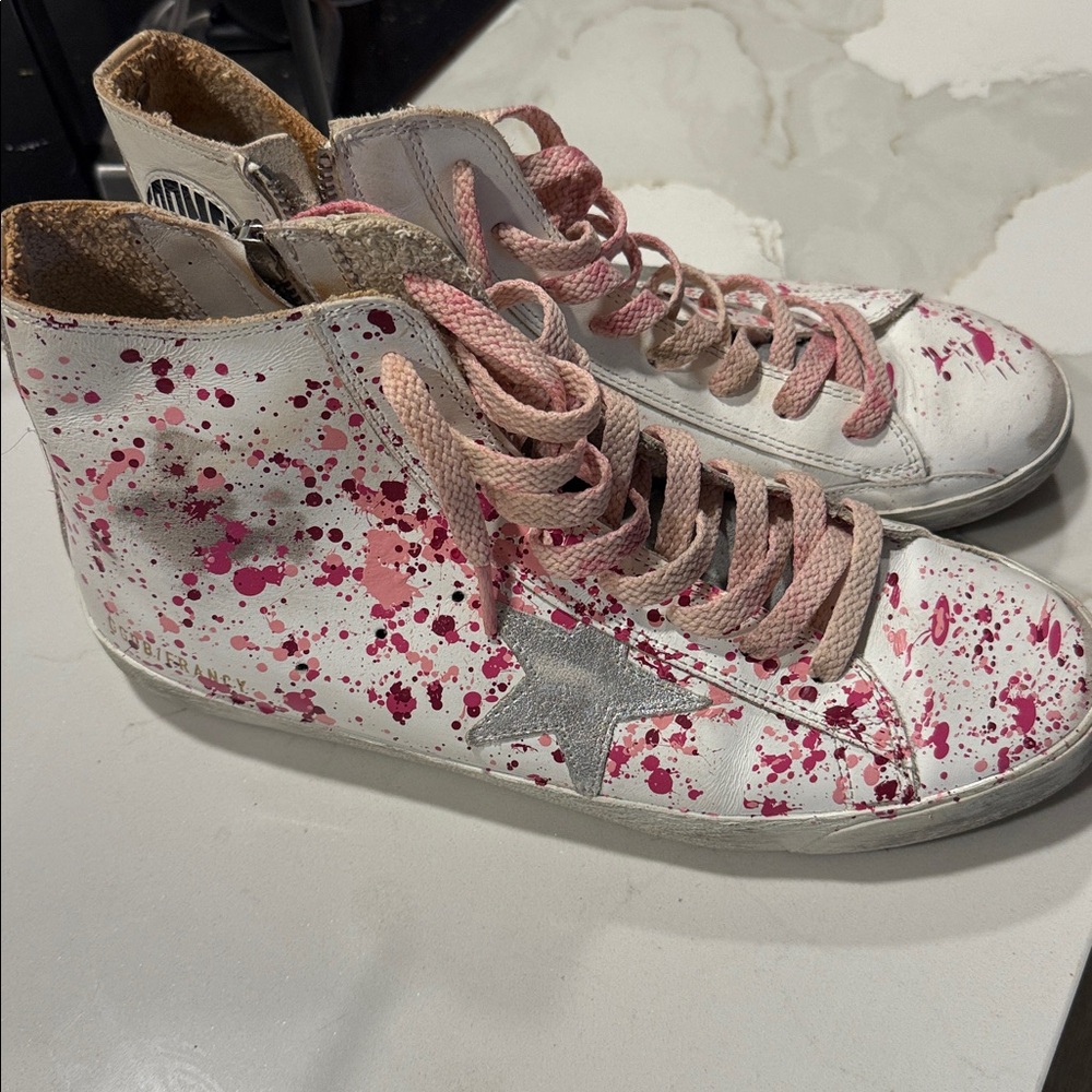 Golden Goose Pink and White Sneakers